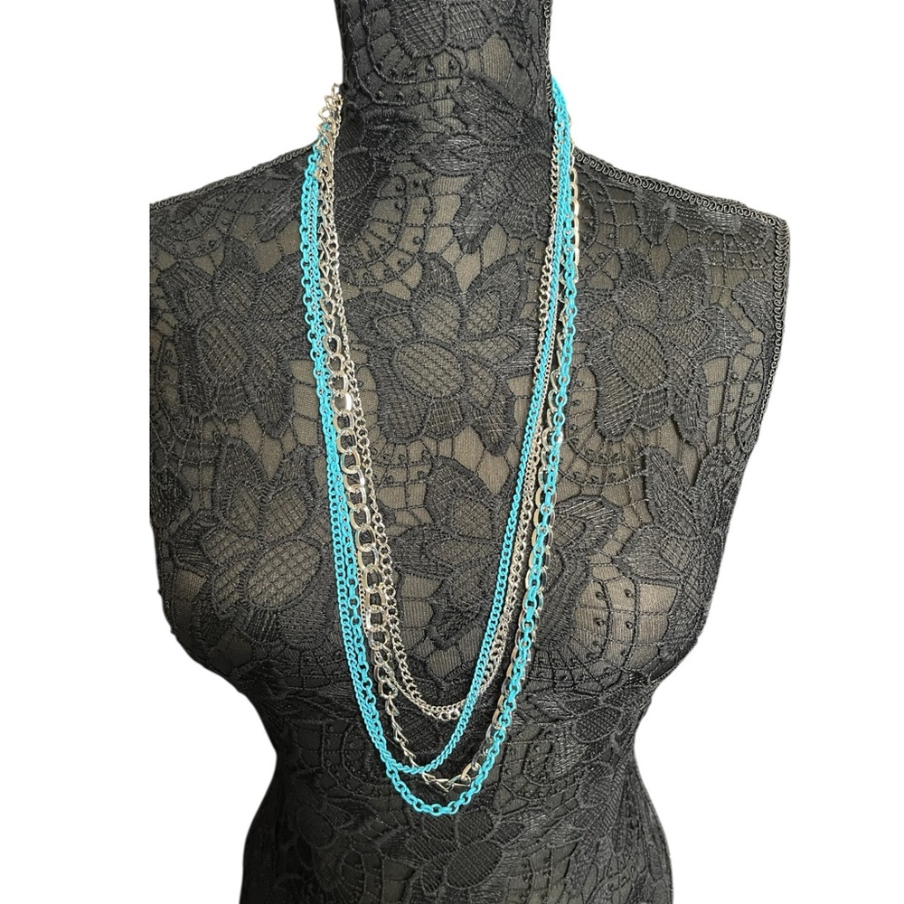 Necklace- Elegant Silver & Blue Chain Necklace